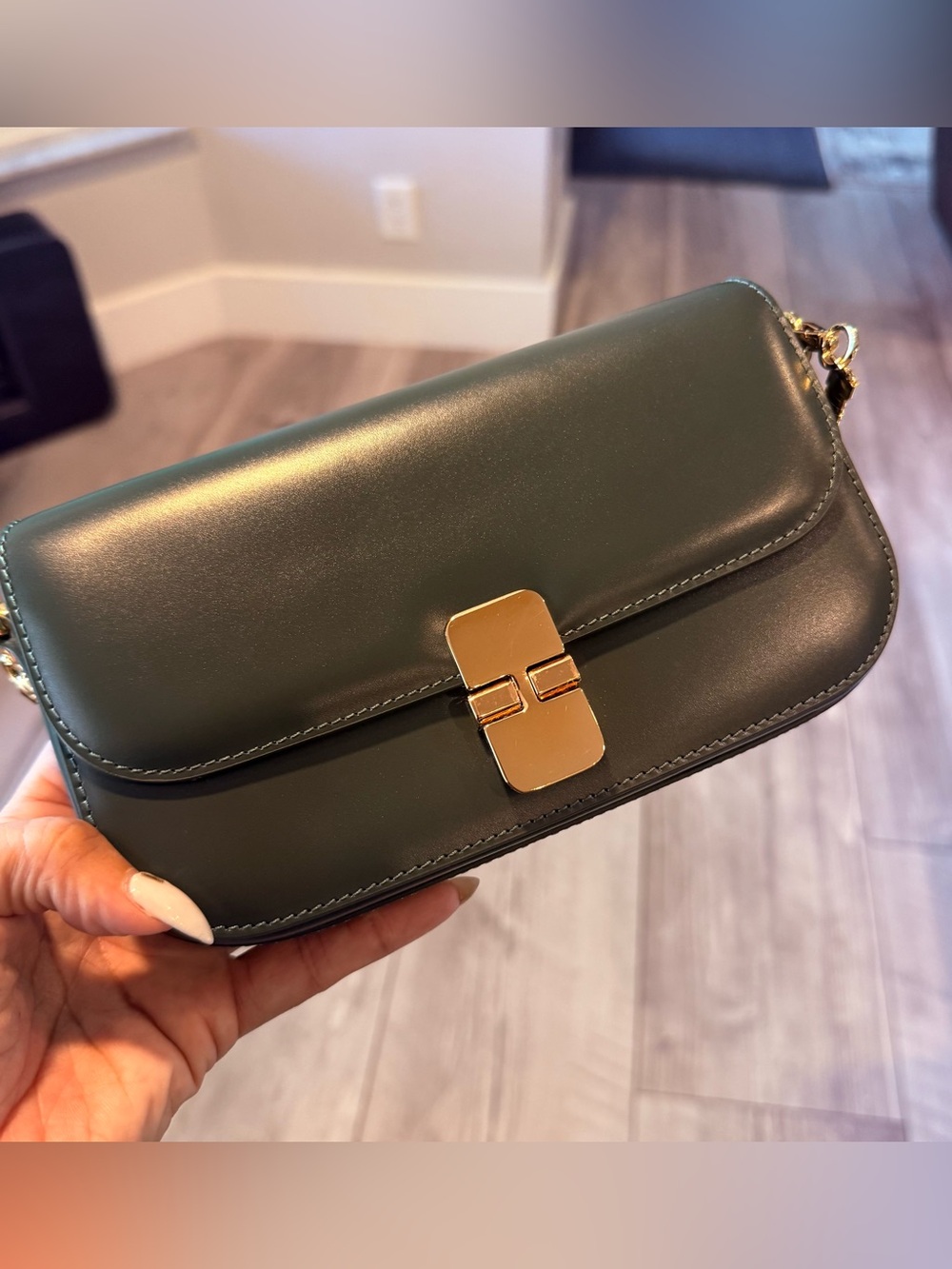 Women’s Dark Green Leather Crossbody Bag with Gold Hardware